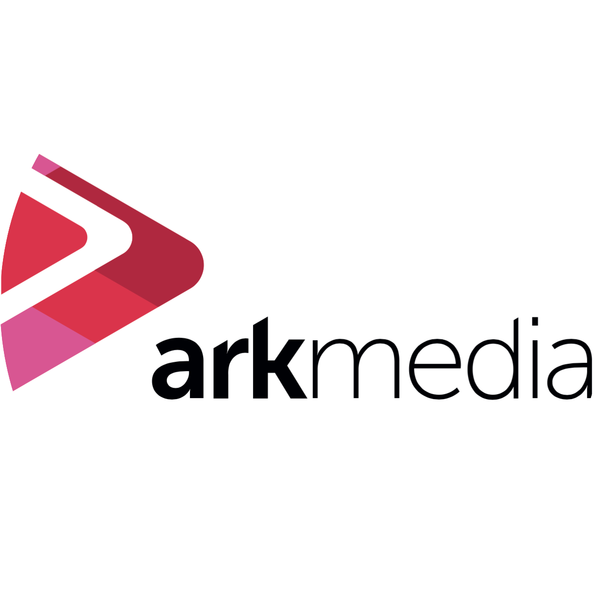Ark Media logo, featuring two red and pink triangles